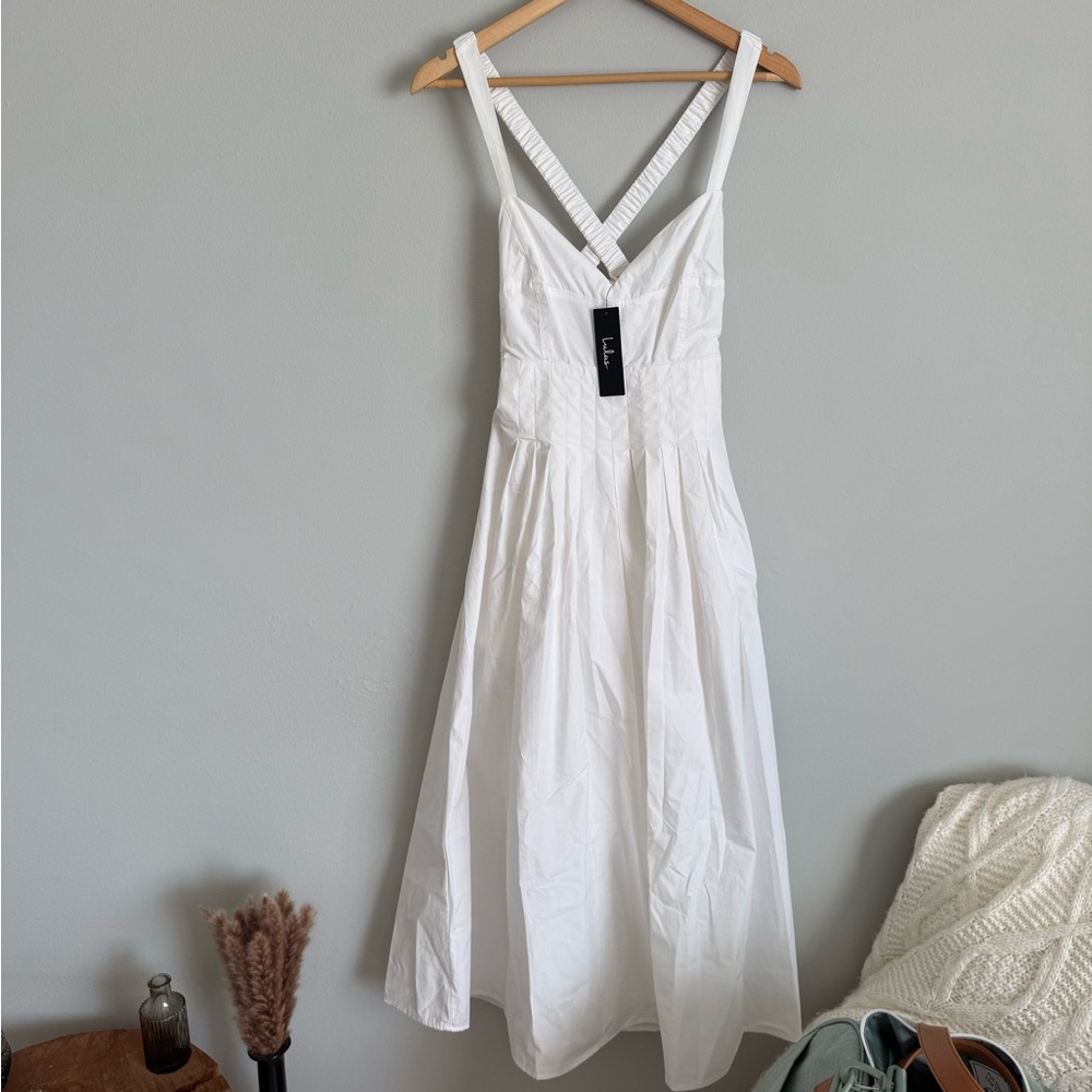 Lulu's White Backless Tie-Back Midi Dress - Picture 2 of 10